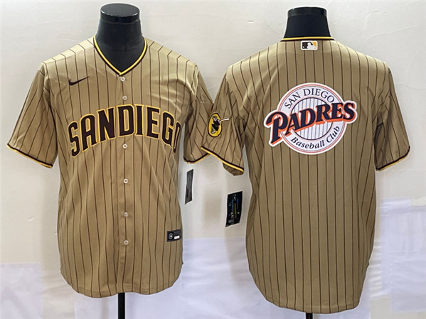 Men's San Diego Padres Tan Team Big Logo Cool Base Stitched Baseball Jersey - Click Image to Close